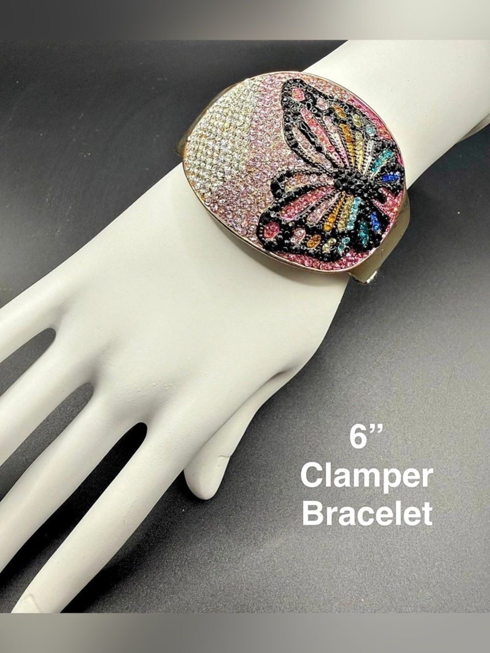 Butterfly 6-Inch Clamper Bracelet in Pink & Gold
